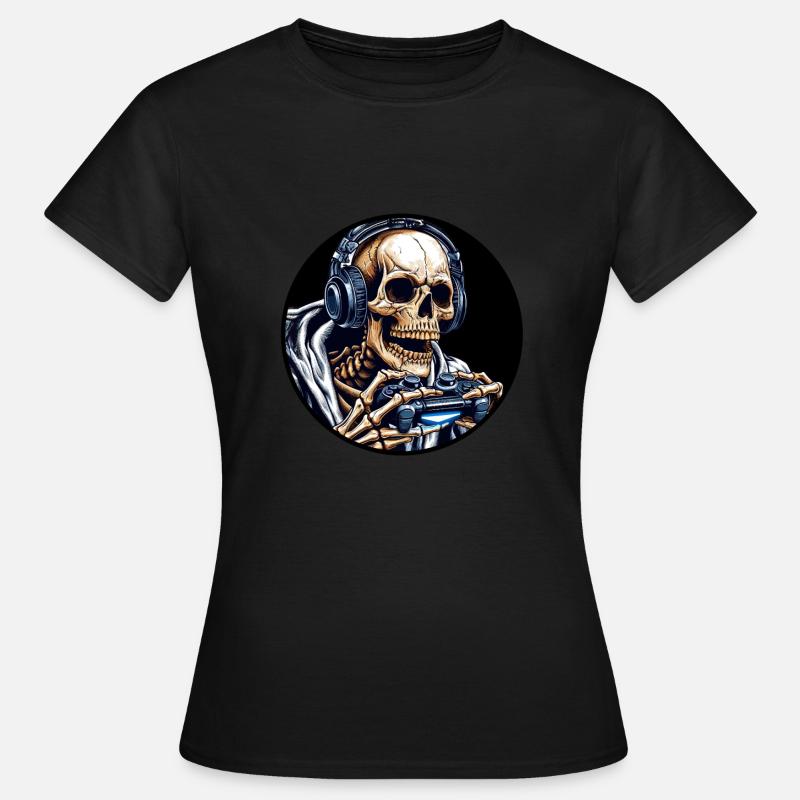 Skelett mit Gamecontroller und Kopfhörern - Frauen T-Shirt - Schwarz