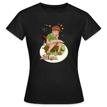 Junge mit Buch - Frauen T-Shirt - Schwarz - Vorne - AI Model Female 172 dark (172cm)