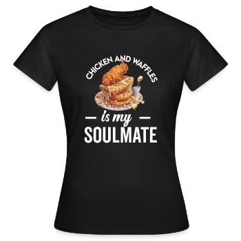 Amateur d’ailes de poulet frites au poulet et aux gaufres - T-shirt Femme - noir - Devant - AI Model Female 172 dark (172cm)