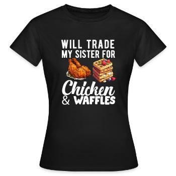 Amateur d’ailes de poulet frites au poulet et aux gaufres - T-shirt Femme - noir - Devant - AI Model Female 172 dark (172cm)