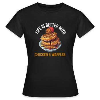 Amateur d’ailes de poulet frites au poulet et aux gaufres - T-shirt Femme - noir - Devant - AI Model Female 172 dark (172cm)