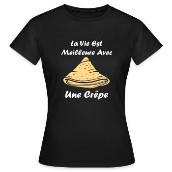 Crêpes Bretagne humour crêpe - T-shirt Femme - noir - Devant - AI Model Female 172 dark (172cm)