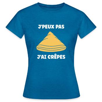 Crêpes Bretagne humour crêpe - T-shirt Femme - bleu saphir antique chiné - Devant - AI Model Female 172 dark (172cm)
