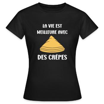 Crêpes Bretagne humour crêpe - T-shirt Femme - noir - Devant - AI Model Female 172 dark (172cm)