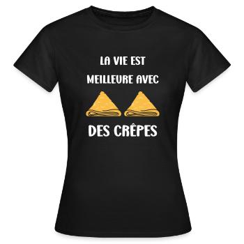 Crêpes Bretagne humour crêpe - T-shirt Femme - noir - Devant - AI Model Female 172 dark (172cm)