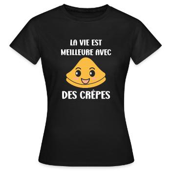Crêpes Bretagne humour crêpe - T-shirt Femme - noir - Devant - AI Model Female 172 dark (172cm)