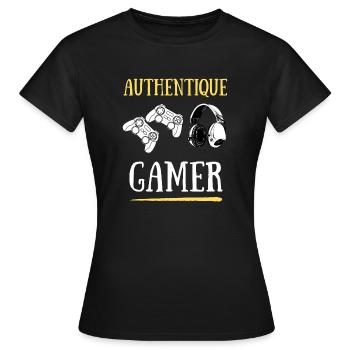 Authentique Gamer - T-shirt Femme - noir - Devant - AI Model Female 172 dark (172cm)