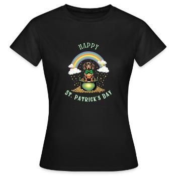 Teckel arc-en-ciel I Pot d’or Saint-Patrick - T-shirt Femme - noir - Devant - AI Model Female 172 dark (172cm)