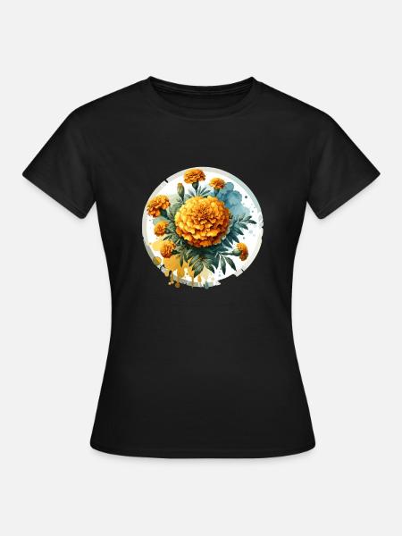 Ringelblumen gezeichnet - Frauen T-Shirt - Schwarz