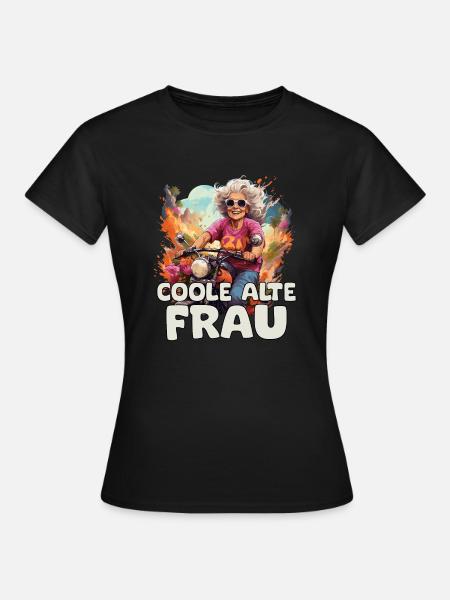 Coole Alte Frau lustige Oma auf Motorrad - Dame-T-shirt - sort