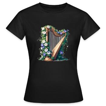 Harpe décorée de lierre et de gloire du matin - T-shirt Femme - noir - Devant - AI Model Female 172 dark (172cm)