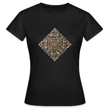 Komplexes Mandala mit versteckten Tiermotiven - Frauen T-Shirt - Schwarz - Vorne - AI Model Female 172 dark (172cm)