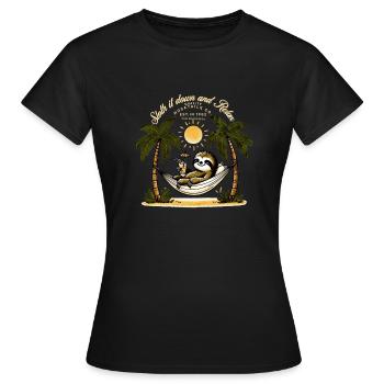 Chill Out Sloth Beach Party T-Shirt - Mocktail - T-shirt Femme - noir - Devant - AI Model Female 172 dark (172cm)