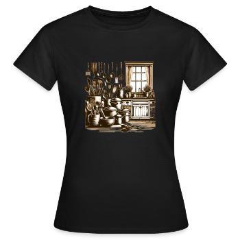 Rural farmhouse kitchen with vintage utensils - Women's T-Shirt - black - Front - AI Model Female 172 dark (172cm)