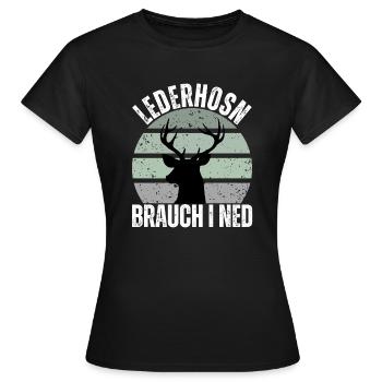 Lederhose Tracht Bayerisch Hirsch Volksfest Dahoam - Frauen T-Shirt - Schwarz - Vorne - AI Model Female 172 dark (172cm)