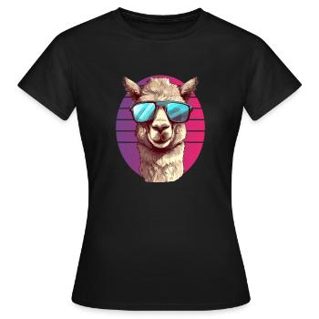 Alpaka mit Sonnenbrille - Frauen T-Shirt - Schwarz - Vorne - AI Model Female 172 dark (172cm)