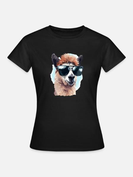 Alpaka mit Sonnenbrille - Frauen T-Shirt - Schwarz