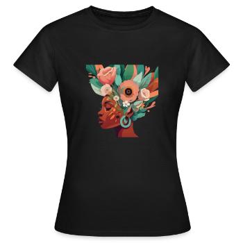 Floral Essence Porträt - Frauen T-Shirt - Schwarz - Vorne - AI Model Female 172 dark (172cm)