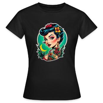 Rockabilly / Pin-up / Années 50 - T-shirt Femme - noir - Devant - AI Model Female 172 dark (172cm)