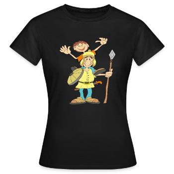Traditioneller Soldat mit Schild - Frauen T-Shirt - Schwarz - Vorne - AI Model Female 172 dark (172cm)