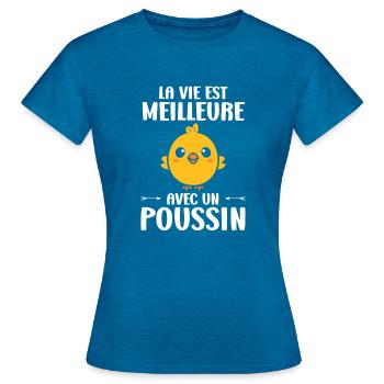 Humour bébé poussin - T-shirt Femme - bleu saphir antique chiné - Devant - AI Model Female 172 dark (172cm)