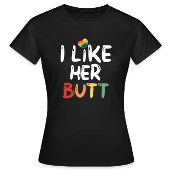 LGBT Lesbian Couples Compliment I Like Her Butt - Women's T-Shirt - black - Front - AI Model Female 172 dark (172cm)