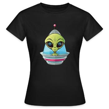 Alien head looks out of spaceship - Women's T-Shirt - black - Front - AI Model Female 172 dark (172cm)