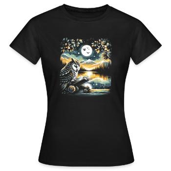 Eulen-lesebuch – Vollmond-seelandschaft - Frauen T-Shirt - Schwarz - Vorne - AI Model Female 172 dark (172cm)