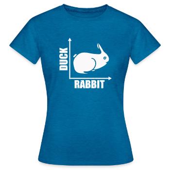 Wittgensteins Hasen-Enten-Illusion - Frauen T-Shirt - Antikblaues Saphir meliert - Vorne - AI Model Female 172 dark (172cm)