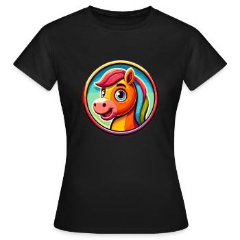 Pferd, Pferdekopf in Comicstyle - Frauen T-Shirt - Schwarz - Vorne - AI Model Female 172 dark (172cm)
