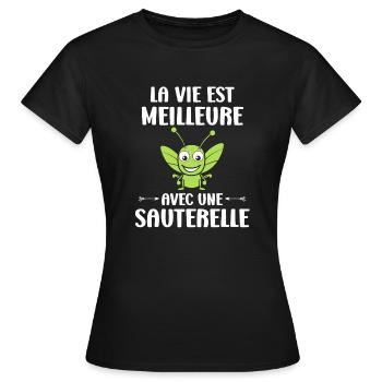 Humour sauterelle - T-shirt Femme - noir - Devant - AI Model Female 172 dark (172cm)