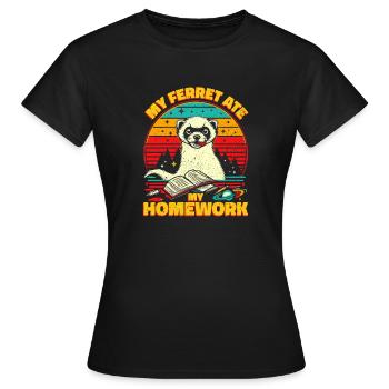 Mon furet a mangé mes devoirs - Cadeau furet - T-shirt Femme - noir - Devant - AI Model Female 172 dark (172cm)