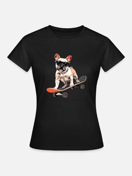 Französische Bulldogge Skateboarding - Dame-T-shirt - sort
