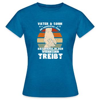 Father & Son a Crazy Team Partner Look - Women's T-Shirt - antique blue sapphire heather - Front - AI Model Female 172 dark (172cm)