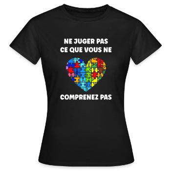 sensibilisation a l'autisme autiste - T-shirt Femme - noir - Devant - AI Model Female 172 dark (172cm)