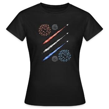 Kondensstreifen und Feuerwerk - Rot Weiß und Blau - Frauen T-Shirt - Schwarz - Vorne - AI Model Female 172 dark (172cm)