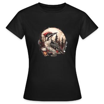 Schluckspecht - Specht im Wald trinkt Bier - Frauen T-Shirt - Schwarz - Vorne - AI Model Female 172 dark (172cm)
