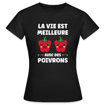 Humour poivron - T-shirt Femme - noir - Devant - AI Model Female 172 dark (172cm)