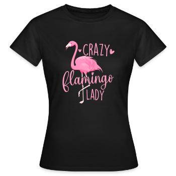 Crazy Flamingo Lady - Lustige Vogelliebhaberin - Frauen T-Shirt - Schwarz - Vorne - AI Model Female 172 dark (172cm)