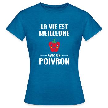 Humour poivron - T-shirt Femme - bleu saphir antique chiné - Devant - AI Model Female 172 dark (172cm)