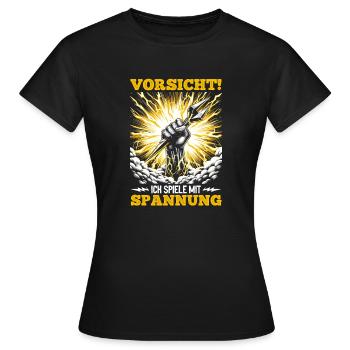 Électriciens, méfiez-vous ! Je joue avec la tension - T-shirt Femme - noir - Devant - AI Model Female 172 dark (172cm)