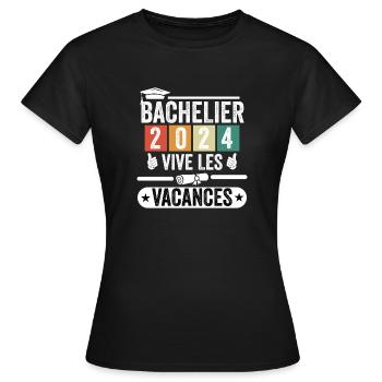 Cadeau Bachelier Bac 2024 vive les vacances - T-shirt Femme - noir - Devant - AI Model Female 172 dark (172cm)
