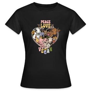 Peace Love Vegan Bauernhoftiere Herz - Frauen T-Shirt - Schwarz - Vorne - AI Model Female 172 dark (172cm)