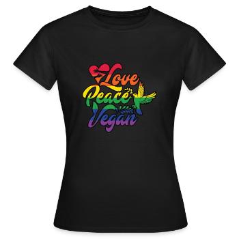 Love Peace Vegan Regenbogen - Frauen T-Shirt - Schwarz - Vorne - AI Model Female 172 dark (172cm)