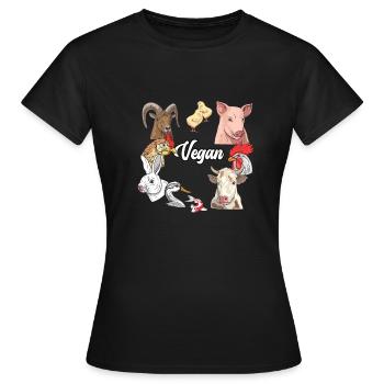 Vegan Tiere Kuh Schwein Hase Ziege - Frauen T-Shirt - Schwarz - Vorne - AI Model Female 172 dark (172cm)