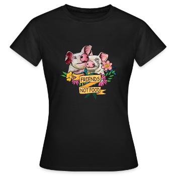 Friends not Food Schweine Blumen - Frauen T-Shirt - Schwarz - Vorne - AI Model Female 172 dark (172cm)