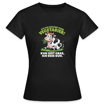 Ich Bin Second Hand Vegetarier Kuh Isst Gras Ich - Frauen T-Shirt - Schwarz - Vorne - AI Model Female 172 dark (172cm)