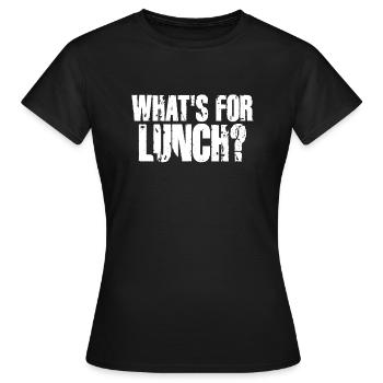 Was gibt es zum Mittagessen? - Frauen T-Shirt - Schwarz - Vorne - AI Model Female 172 dark (172cm)