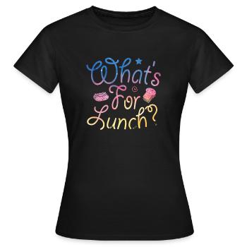 Was gibt es zum Mittagessen? - Frauen T-Shirt - Schwarz - Vorne - AI Model Female 172 dark (172cm)