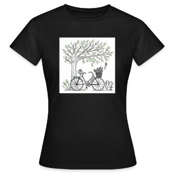Geschmücktes Fahrrad unter großem Baum - Frauen T-Shirt - Schwarz - Vorne - AI Model Female 172 dark (172cm)